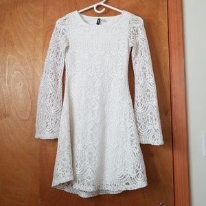 H&M Divided White Lace Dress Bell Sleeves Lined